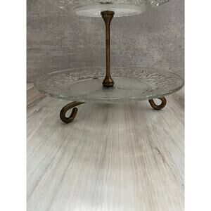 PRINCESS HOUSE Fantasia Crystal Two-Tier Dessert Appetizer Tower Gold Handle